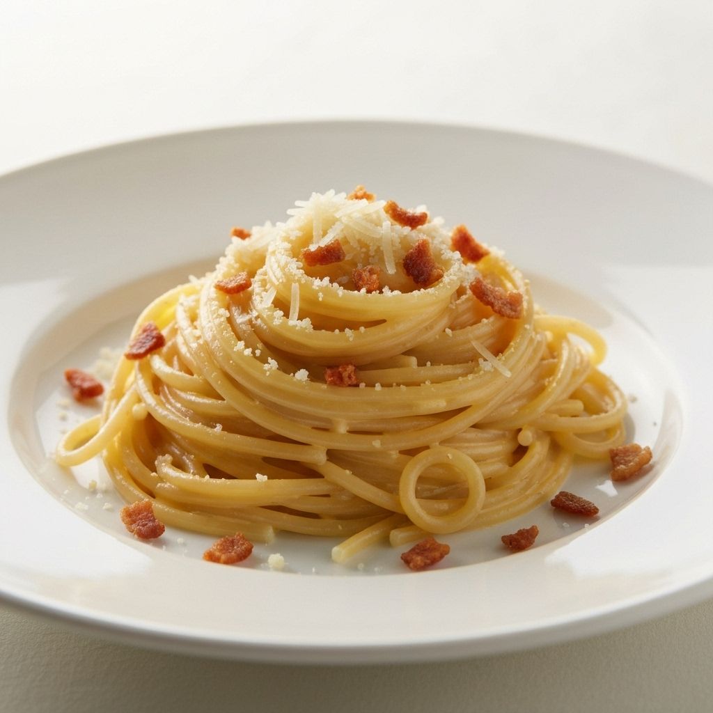 Delicious Pasta Carbonara with bacon and parmesan